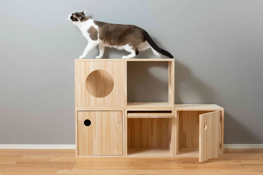 猫のための木工所「猫ハウス＆キャットタワー四角BOXセット」