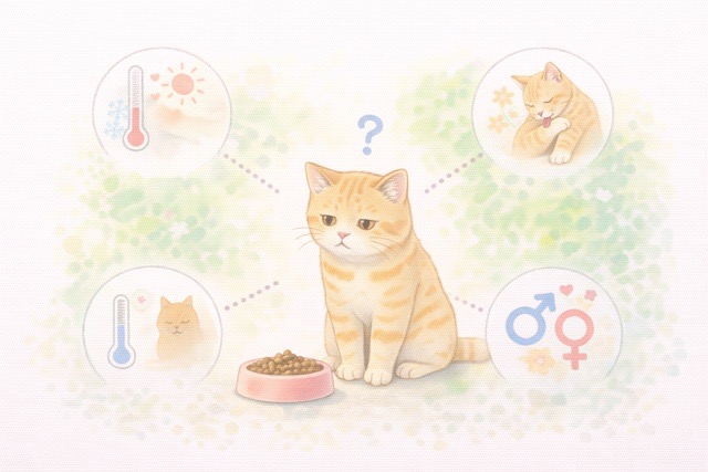 春に猫の食欲がゆらぎやすい理由を示した図