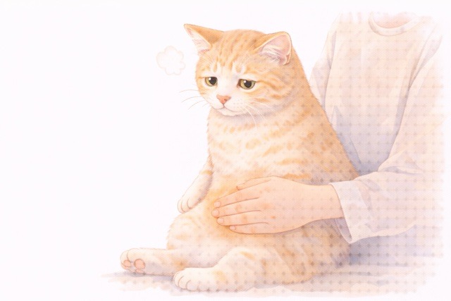 猫のお腹に触れて体調を確認している様子
