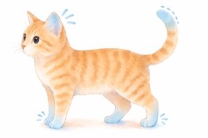 猫の手足や耳、しっぽなど体の末端が冷えやすいイメージ図
