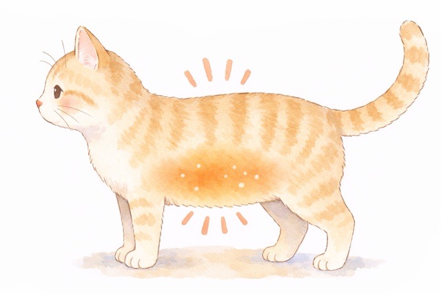 猫のお腹は体温が伝わりやすい場所だというイメージ図