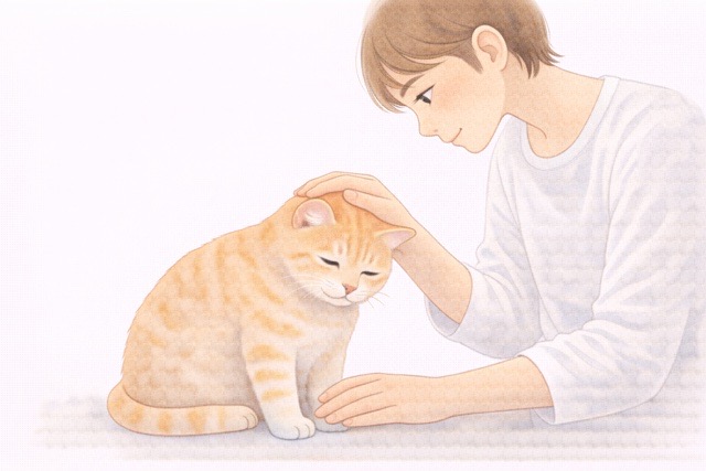 猫の頭の熱さと体調の変化を確認している飼い主