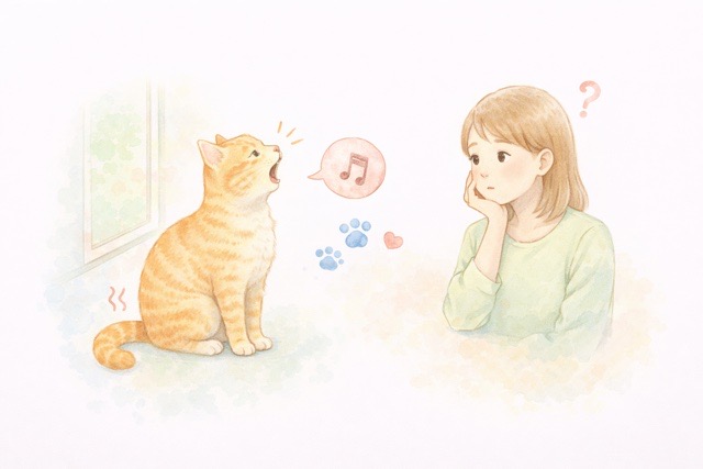 春に見られやすい猫の発情行動の変化を示すイラスト