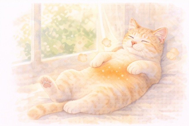 日向ぼっこをして体が温まっている猫