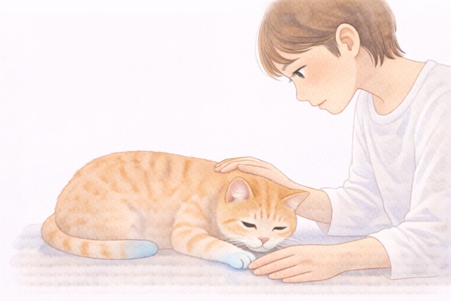 猫の手足や体調の変化を確認している飼い主
