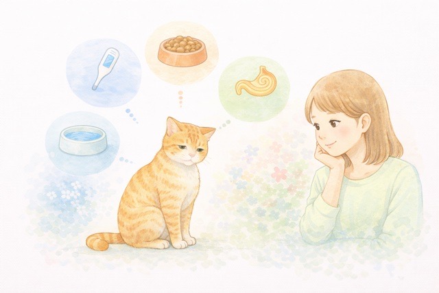 春に見られやすい猫の体調変化を確認するポイントを示した図