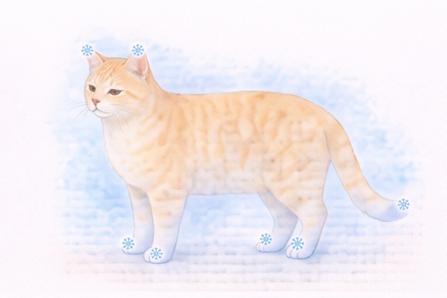 猫の体全体が冷たい場合と一部だけ冷たい場合の違いを示す図