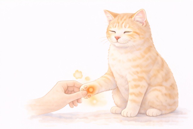 猫の肉球の温度を触って確認しているイメージ