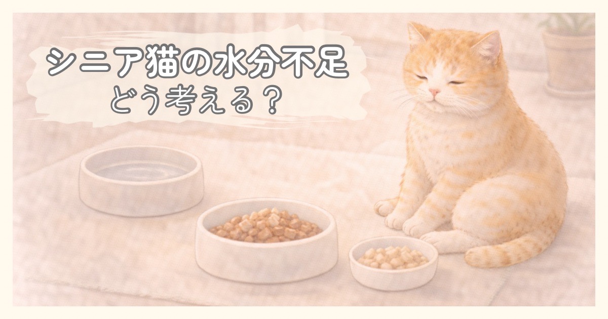 シニア猫の水分不足を水・ウェットフード・食事全体から考えるイラスト