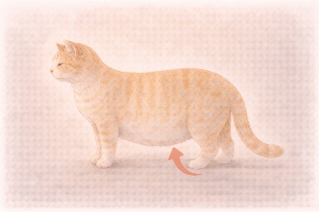 猫のお腹のたるみの位置を示す図解
