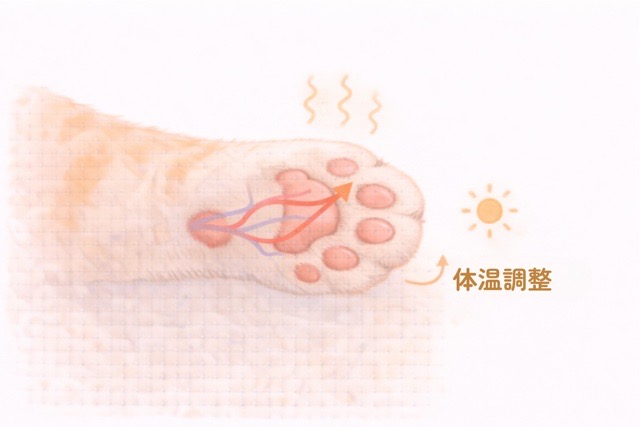 猫の肉球の体温調整の仕組みの図解