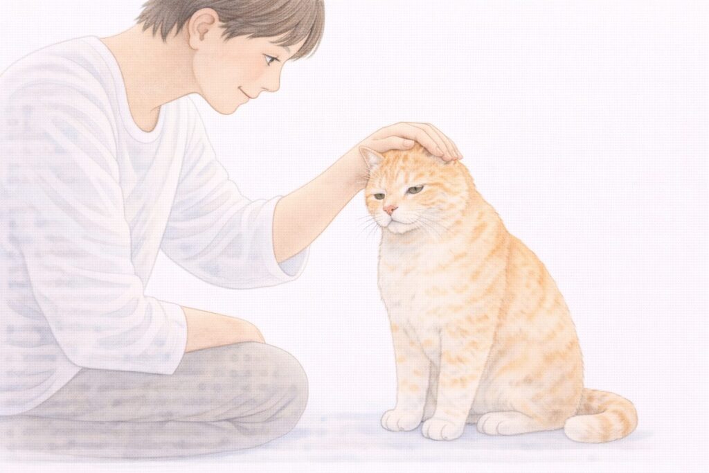 猫の体の熱さと体調の変化を確認している飼い主