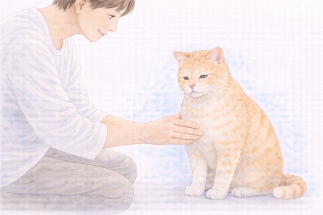 猫の体の冷たさと体調の変化を確認している飼い主