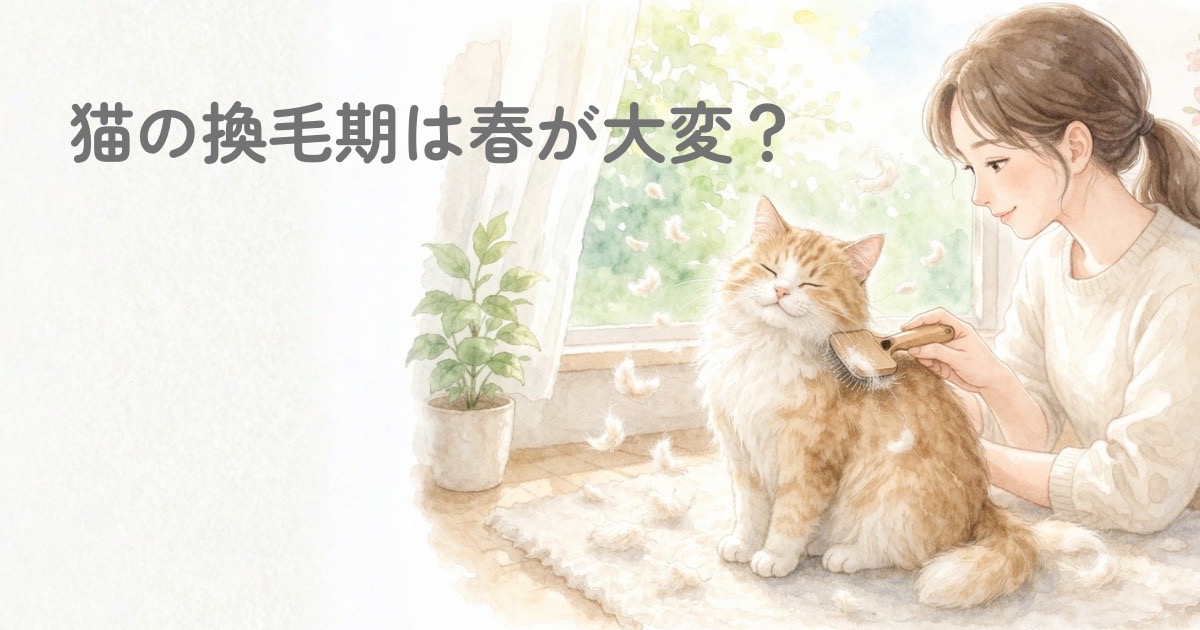 春の換毛期で抜け毛が増えた猫をブラッシングしている様子