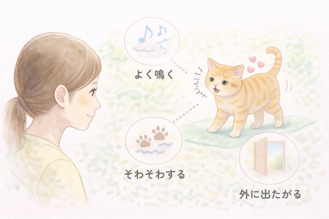 春の発情期に見られやすい猫の行動変化を示した図