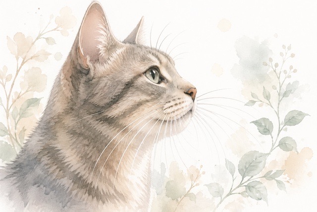 長いヒゲがよく見える猫の横顔イラスト