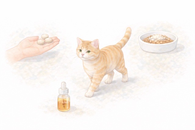 猫のお腹ケアサプリの取り入れ方の違いを表したイメージ