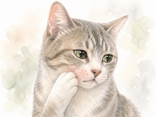 ヒゲの抜け方や顔まわりの様子を確認する猫のイラスト