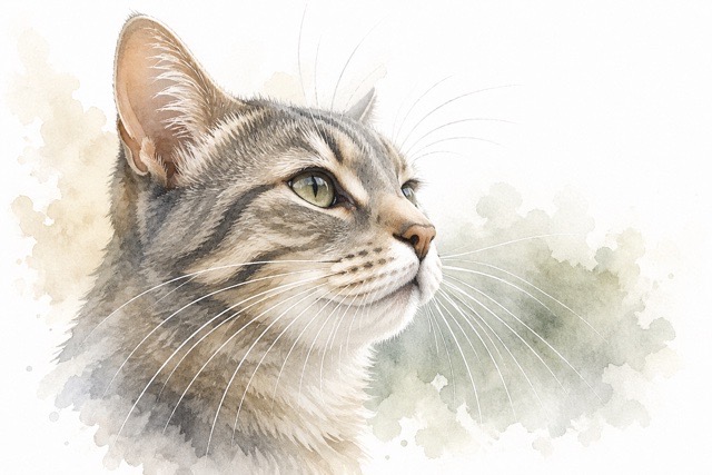 ヒゲがきれいに広がった猫の横顔のイラスト