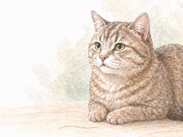 床に抜けたヒゲが1本落ちている猫のイラスト