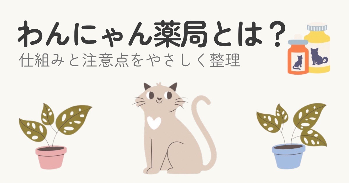 わんにゃん薬局の仕組みや注意点をやさしくまとめたイラスト