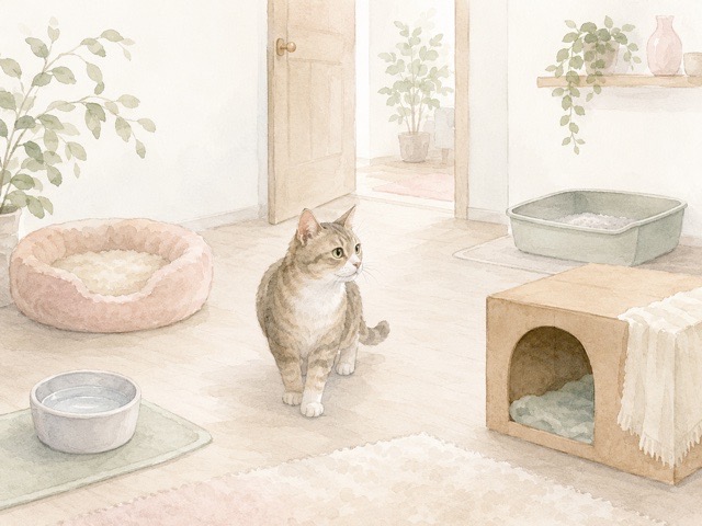 保護猫が新しい家に少しずつ慣れていくイメージ