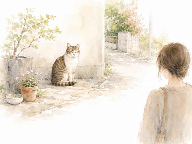 さくら耳の猫をそっと見守る様子のイラスト