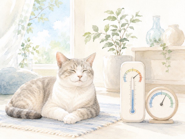 猫が過ごす室内の温度と湿度の目安をイメージしたイラスト