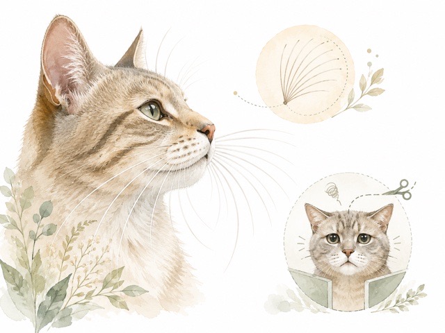 自然な長さのヒゲの大切さを伝える猫の水彩イラスト