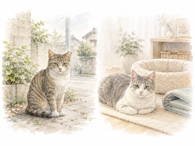 保護猫と地域猫の違いをやさしく示すイラスト