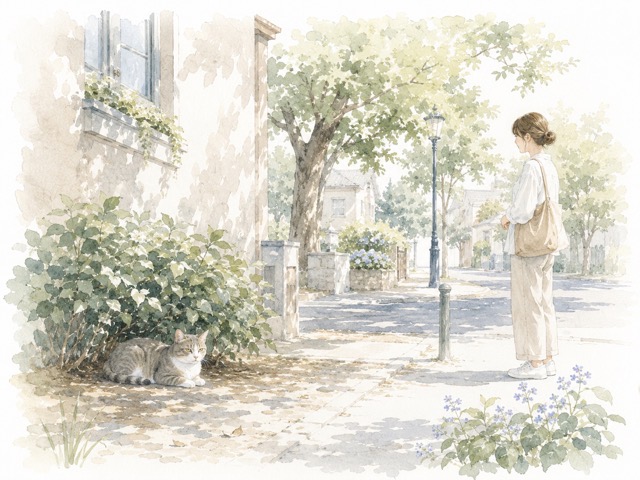 夏の暑い日、外猫を見かけて何かしてあげたいと感じている様子