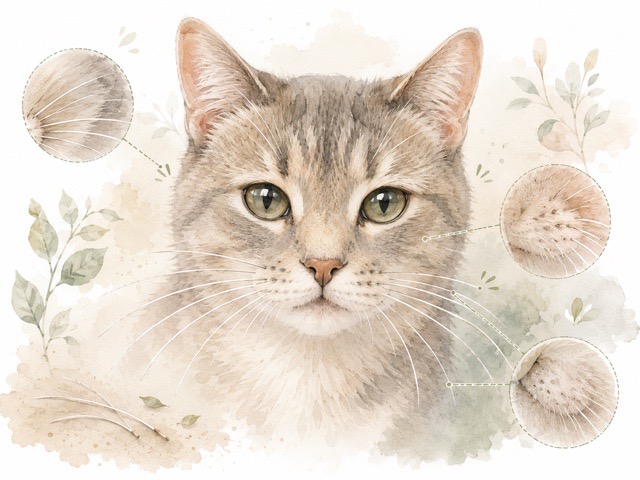 ヒゲの左右差や顔まわりの状態を確認するイメージの猫のイラスト