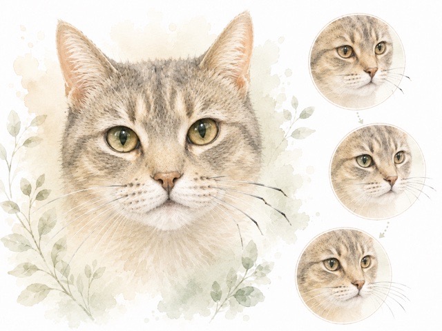 折れたヒゲが少しずつ伸びるイメージを表した猫の水彩イラスト