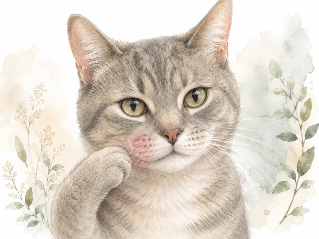短いヒゲや顔まわりの違和感を示す猫のやさしい図解イラスト