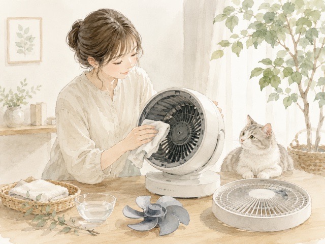 サーキュレーターを掃除している様子のイラスト