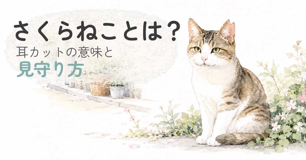さくら耳の地域猫をやさしく描いた水彩イラスト