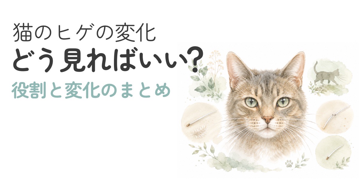 猫のヒゲの役割や変化をやさしく表した水彩タッチのアイキャッチイラスト