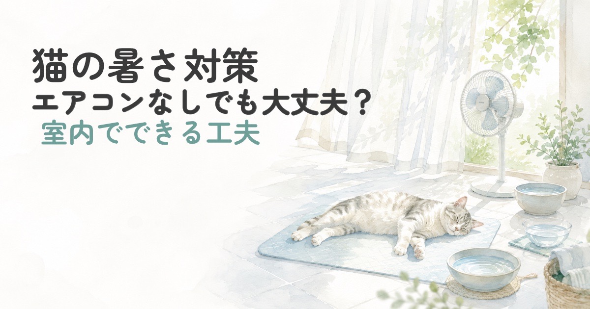 エアコンなしの室内で暑さ対策をしながら過ごす猫のイメージ