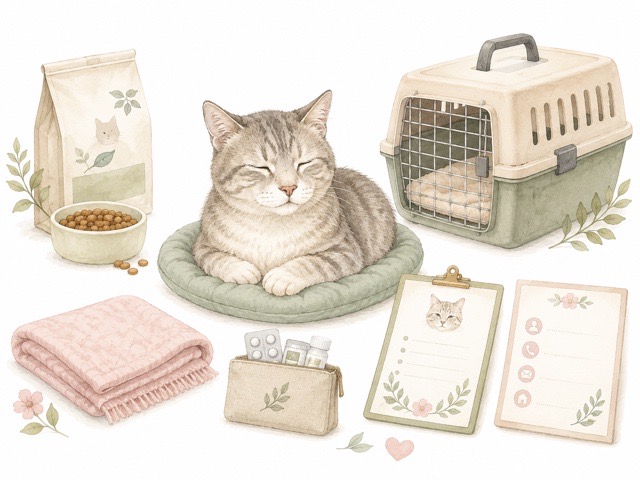 老猫を預ける前に必要な持ち物や情報を準備するイメージ
