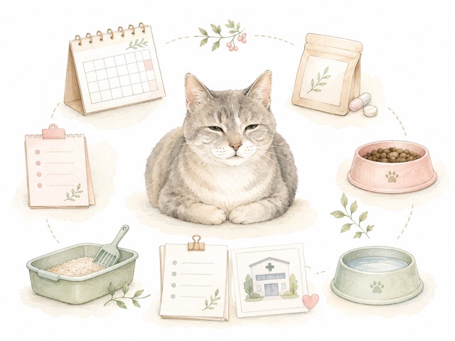 老猫をペットホテルに預ける前の確認ポイントを表したイラスト
