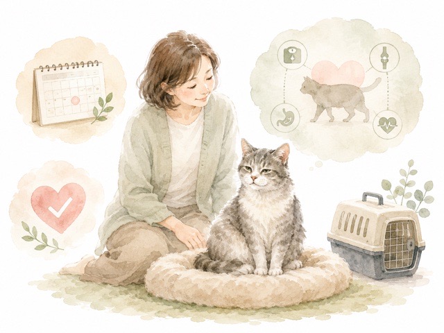 老猫の体調を見ながらペットホテル利用を考えるイメージ