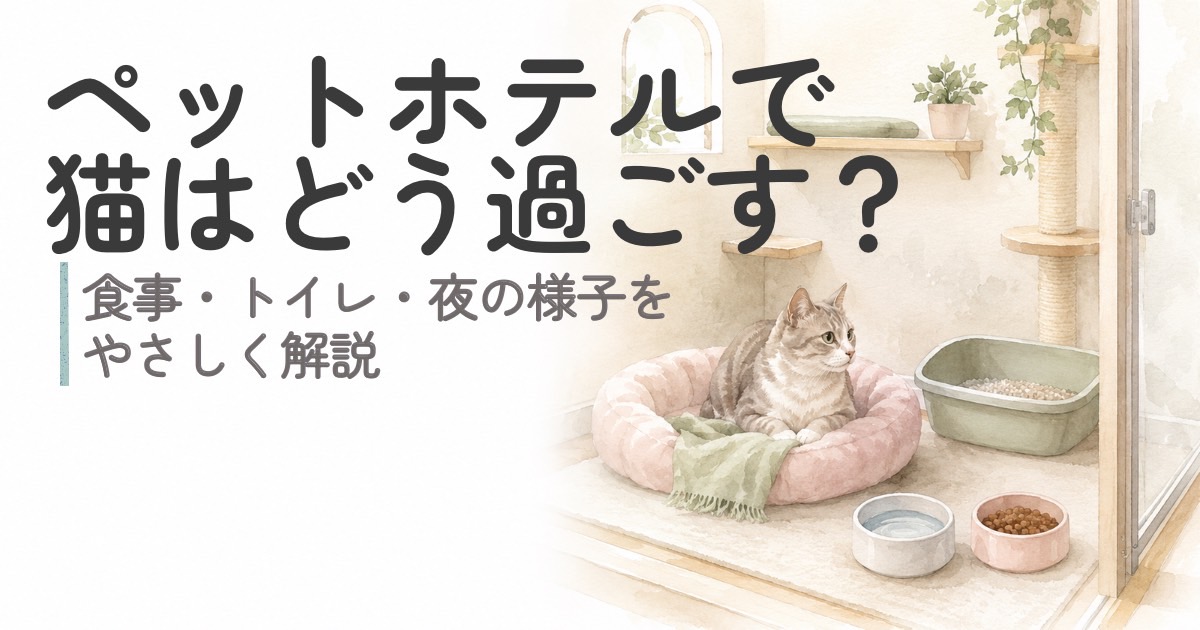 ペットホテルの個室で静かに過ごす猫のイメージ