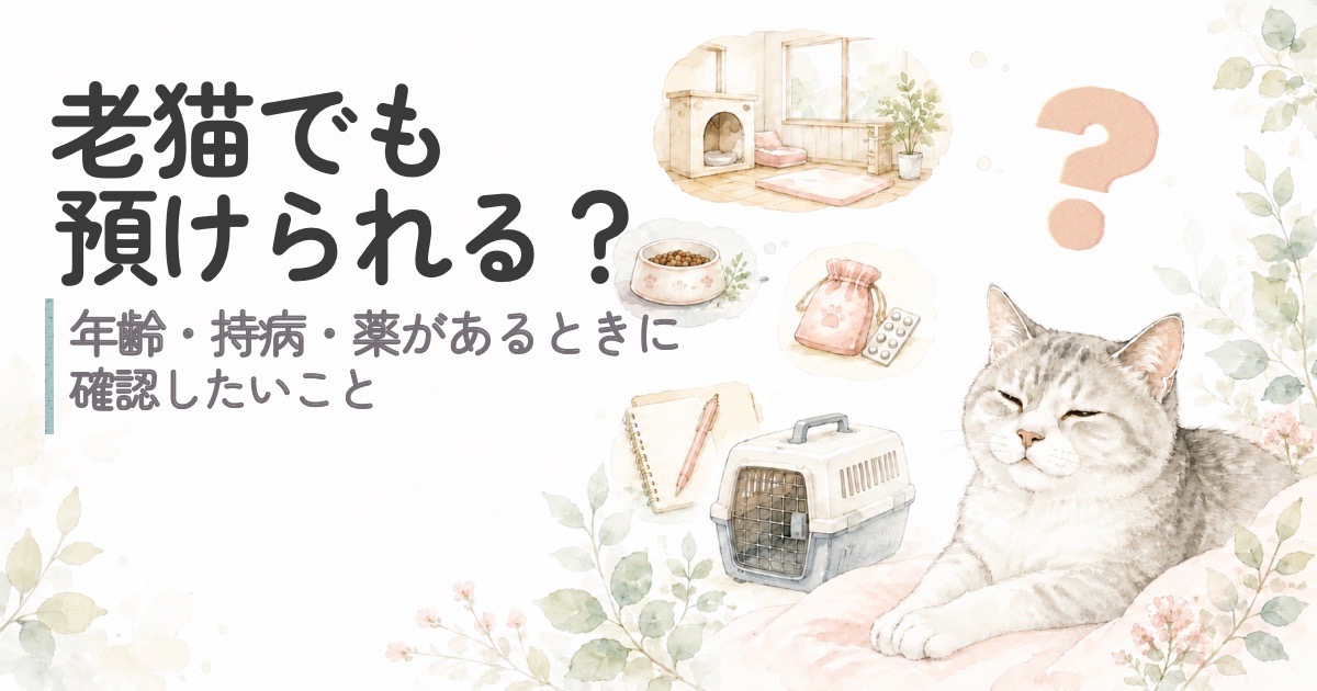 老猫の預け先について考えるイメージの猫の水彩イラスト