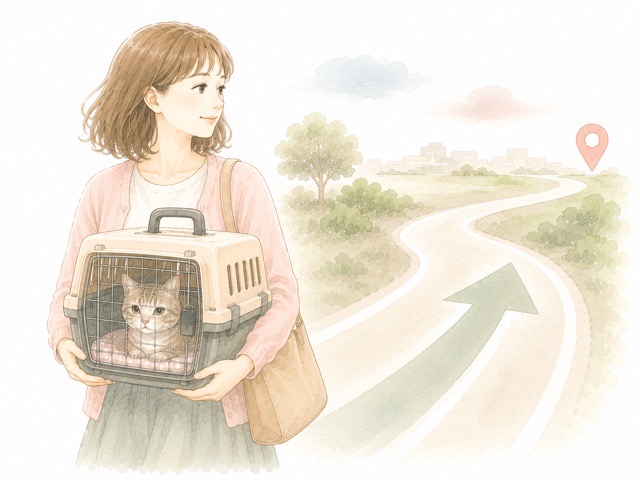 キャリーケースに入ったシニア猫と飼い主が負担を減らしながら移動するイメージ