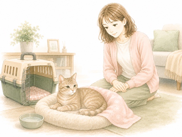 車で移動したあとに猫の様子を見守るイメージ
