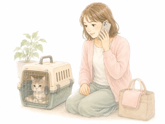 タクシー会社へ事前確認をしている飼い主