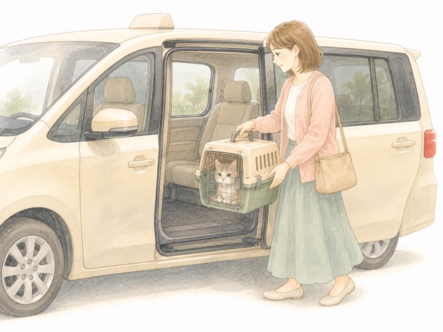 ペットタクシーを利用してシニア猫と移動するイメージ