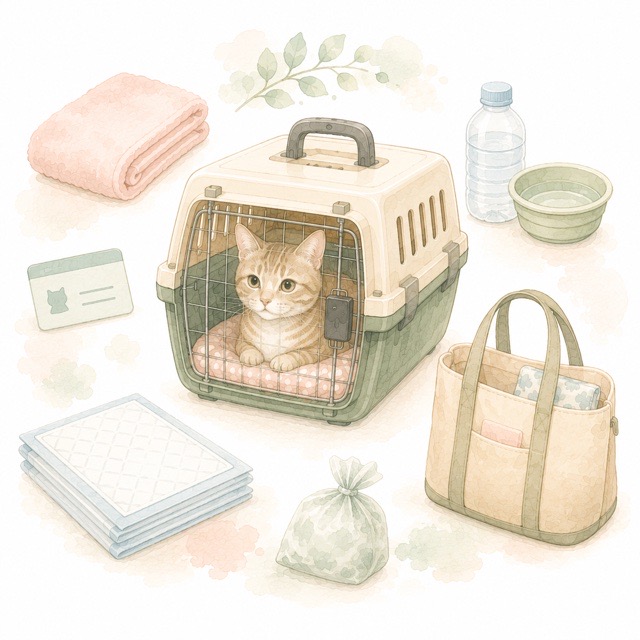 猫を車で移動させるときに準備しておきたい持ち物のイメージ