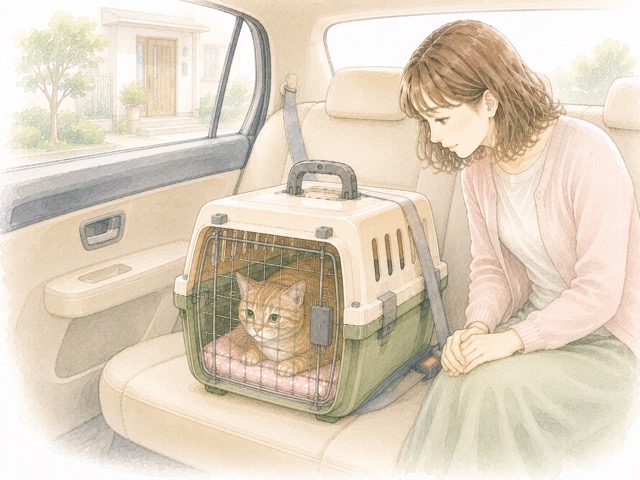 停車した車内で短時間過ごしながら車に慣れるシニア猫