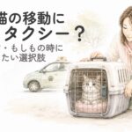 キャリーに入ったシニア猫とペットタクシーを利用する飼い主のイメージ